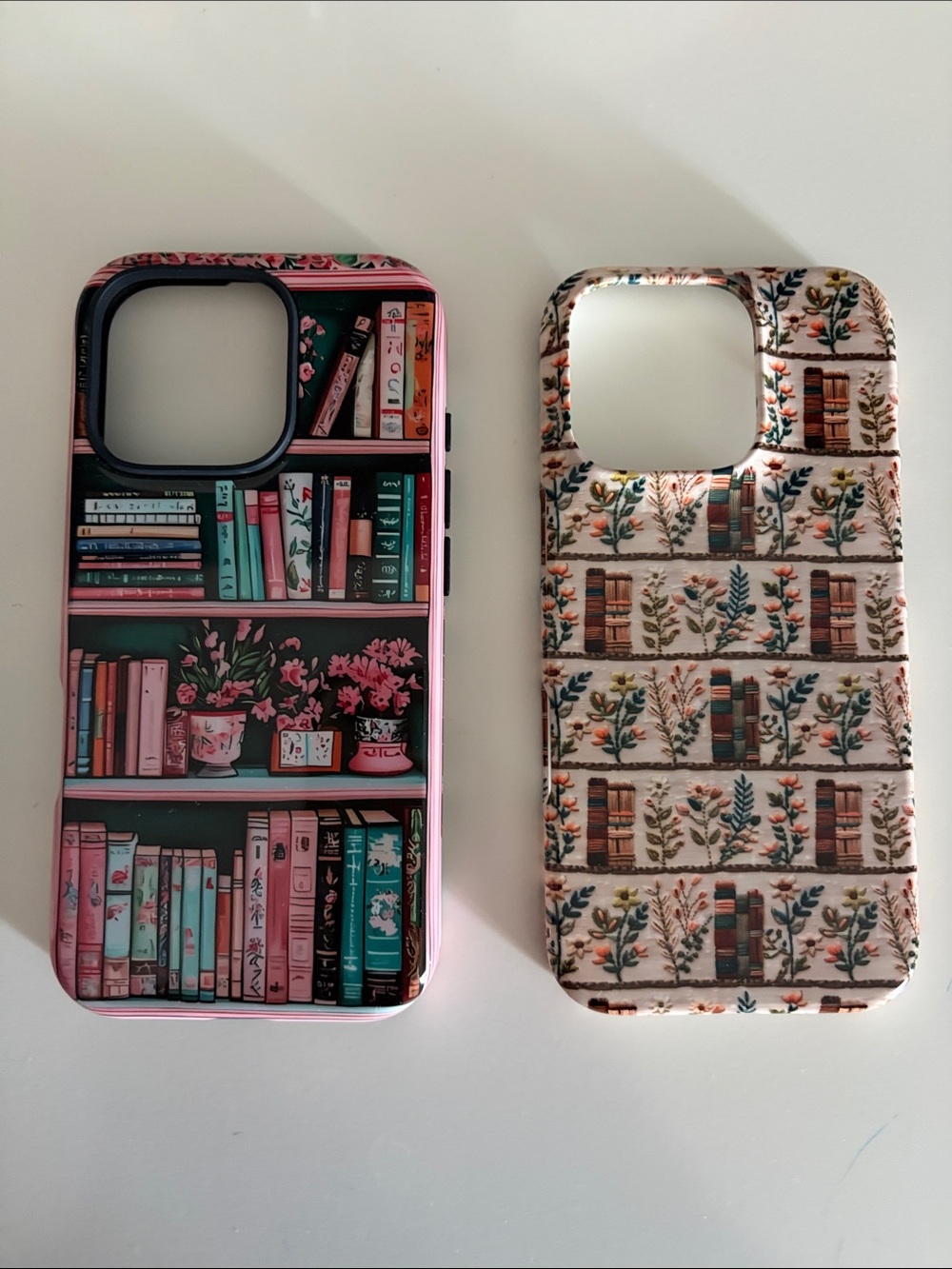 Floral Bookshelf Pattern Protective Phone Cases - Pink & Beige